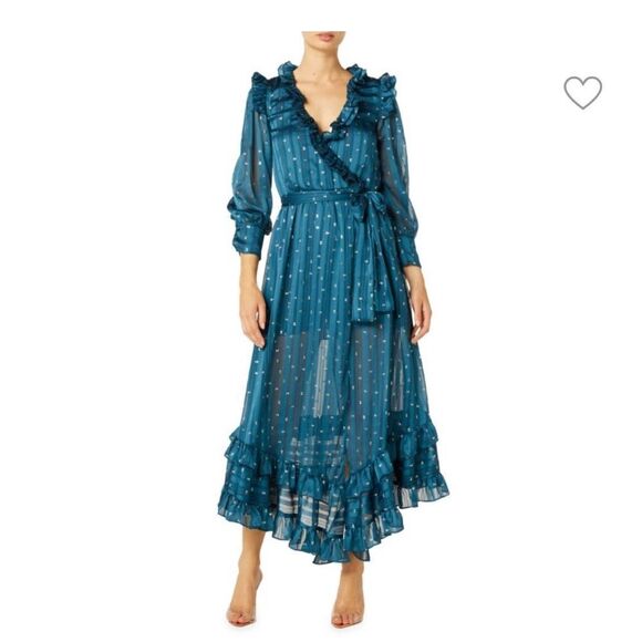 Misa Gabriella Ruffle Midi Dress Holiday Teal Size XS - Picture 5 of 16